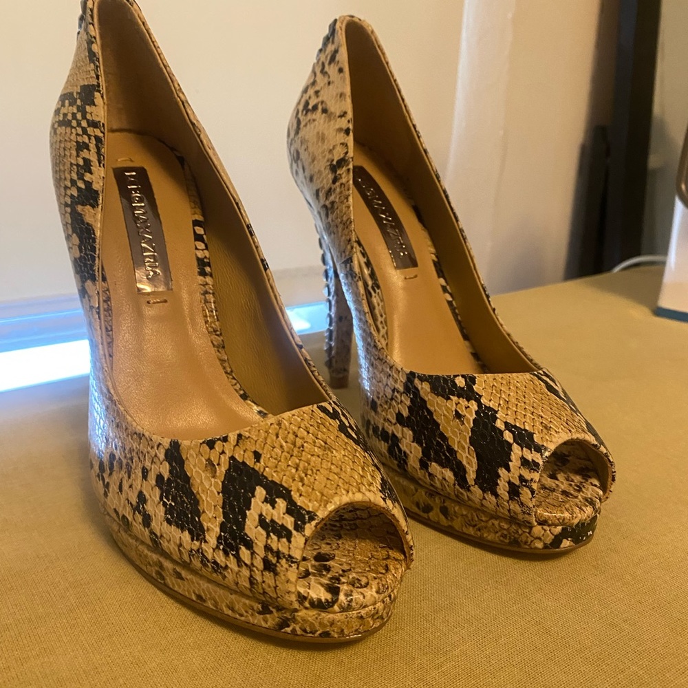 BCBG snakeskin print heels